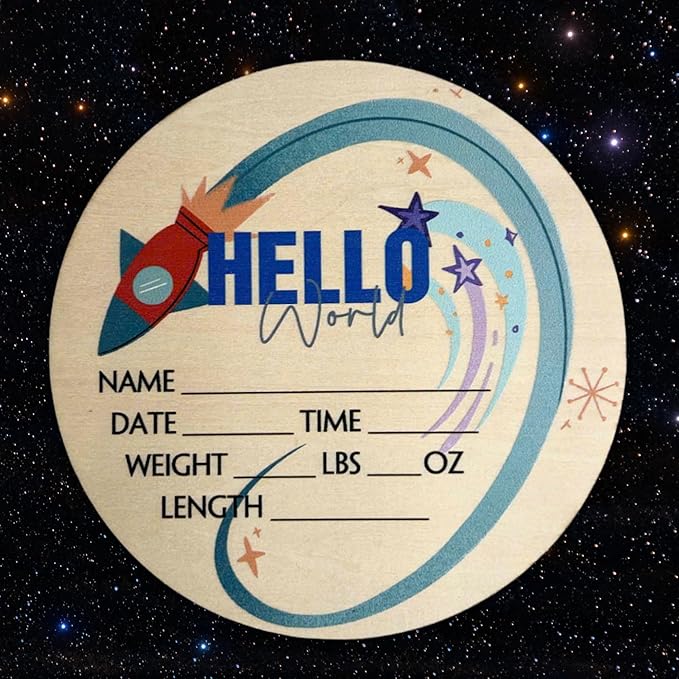 Hello World Newborn Sign 6" - Baby Announcement Sign for Hospital - Welcome Baby Sign - Announcement Board for New Baby - Birth Announcement Sign - Newborn Name Sign - Perfect for Baby Arrival (space 4)