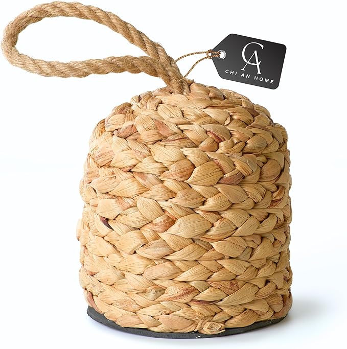 4.4lbs Natural Door Stopper for Bottom of Door Decorative Heavy Duty Door Stop with Handle Wicker Cute Door Stopper for Modern Farmhouse Water Hyacinth Home Decor 4.7"D x 6.3"H (Cylinder)