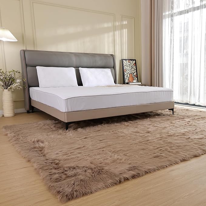 Beige Area Rugs for Living Room Bedroom Nursery 9X12 Washable Faux Sheepskin Fluffy Fur Rug Kids Room Decor Soft Cozy Home Décor