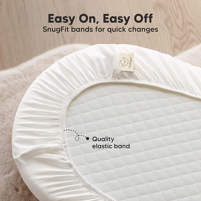 2-pk Waterproof Bassinet Sheets Girls, Boys, Cotton - 33x17 Universal Bassinet Mattress Pad Protector Cover, Compatible with Graco,Baby Delight,Chicco,Halo Bassinest Swivel Sleeper Fitted (Soft White)