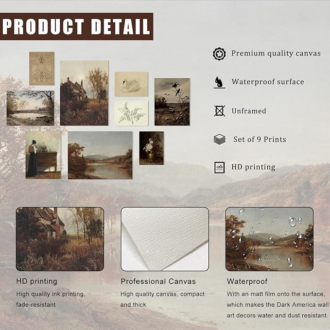 uniro Vintage Wall Art Decor Prints Farmhouse Wall Decor Vintage Fall Autumn Canvas Wall Art Prints Nature Landscape Lakes Swan Botanical Flower Women Painting Poster Rustic Cottagecore Decor Retro