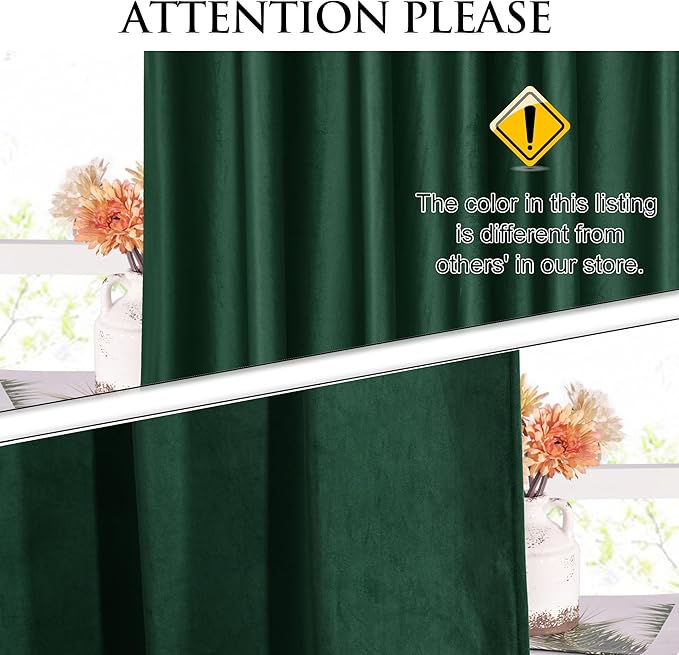 StangH Pinch Pleat Green Velvet Curtains for Living Room, Luxury Room Darkening Plush Window Drapes Thermal Insulated Christmas Decor Backdrops for Hotel Hall Party, W42 x L90, 2 Panels