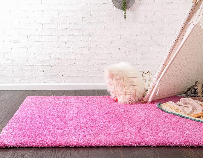 Unique Loom Solid Shag Collection Area Rug (9' x 12' 2" Rectangle, Taffy Pink)
