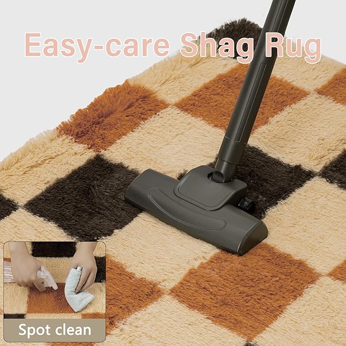 Checkered Rug 8x10 for Living Room, Colorful Modern Shag Rug Washable Non-Slip Large Area Rug Super Soft Indoor Fuzzy Carpet Fluffy Rugs for Bedroom Home Aesthetic Decor