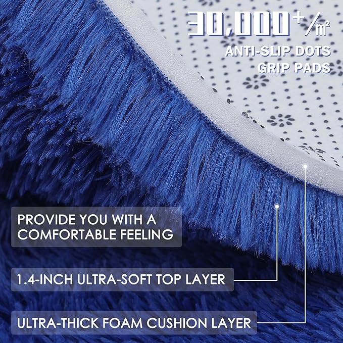 OLANLY Navy Blue Round Rugs for Bedroom - Machine Washable, 6 ft Circle Area Rugs for Living Room, Soft and Fluffy Shaggy Carpet for Teen Girls and Boys, Nursery Rooms, Dorms, Home Decor Aesthetic