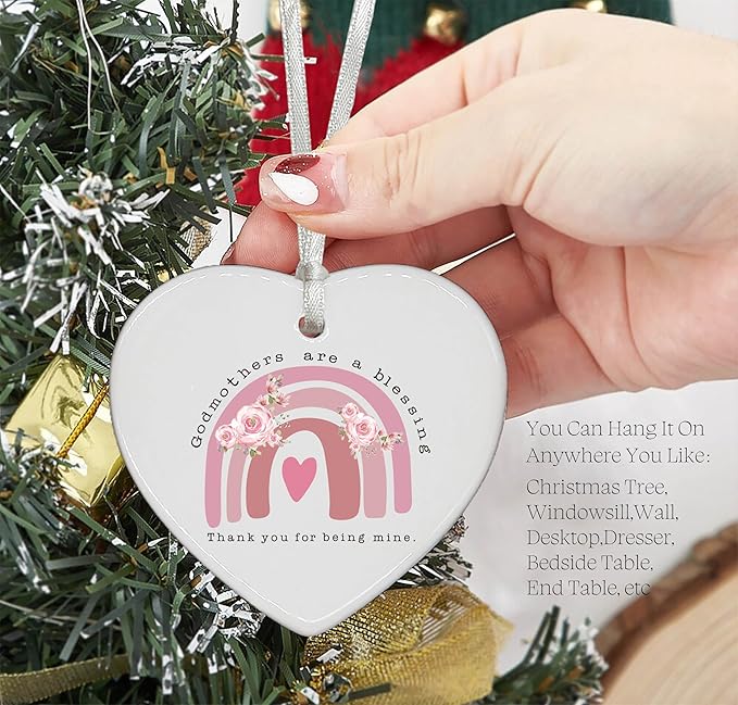 2025 Godmother Ceramic Heart Shaped Ornament-Baptism Keepsake for Godmom-Godmom Gifts for Christmas from Godchild-Godmothers are A Blessing