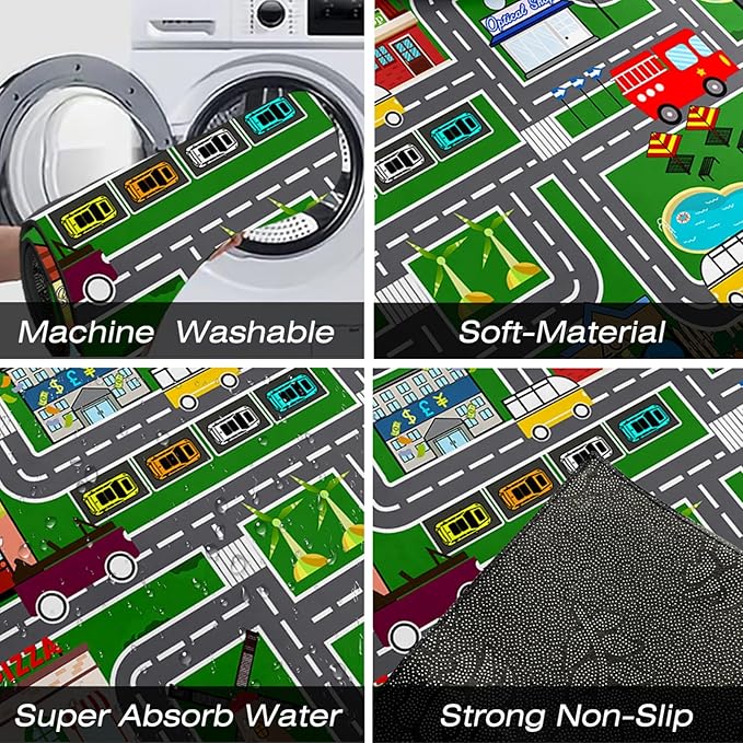 Road Map Carpet for Kids - Kids Rugs for Playroom Car Rugs for Boys Toy Road Play Mats for Floor City Rug Play Mat, 2. 5x4 Feet