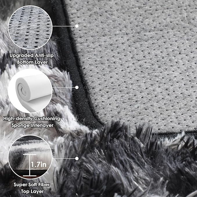 ONASAR 8x10 Area Rugs for Living Room, Black and White Large Fluffy Bedroom Rug, Washable Soft Plush Thick Shaggy Big Floor Carpet for Kids Boy Girls Teen Dorm Nursery Indoor Home Decor Aesthetic