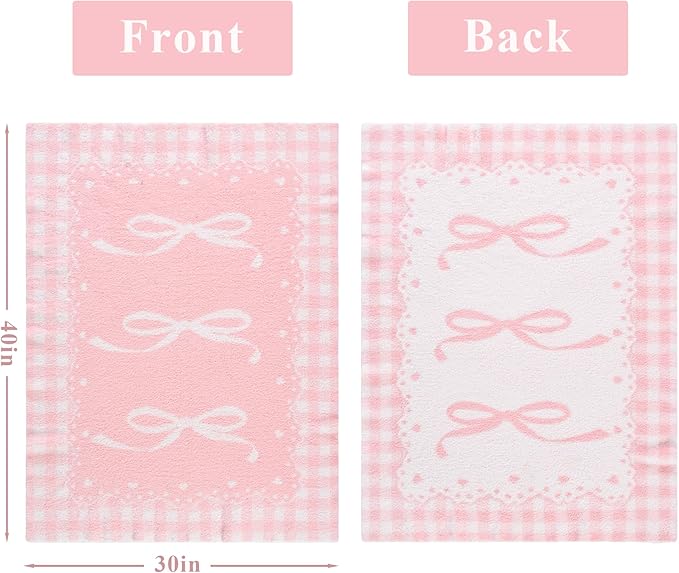 Pink Bow Baby Blanket – Soft Knitted Throw with Adorable Bow Detail for Baby Girls, Nursery Bedding & Shower Gifts – Warm & Gentle, 30x40 Inch