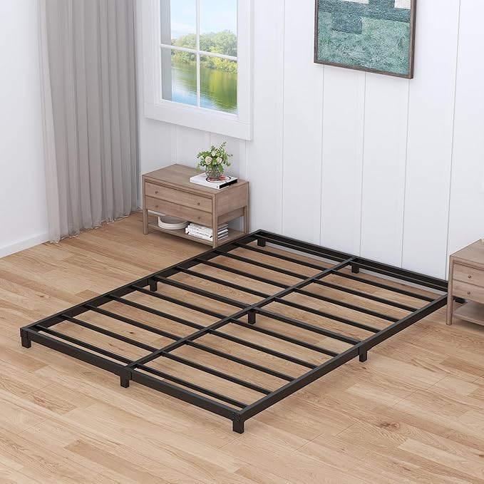 4 Inch Bed Frame Queen Size Low Profile, Queen Bed Frame No Box Spring Needed, Heavy Duty Metal, Easy Assembly, Black
