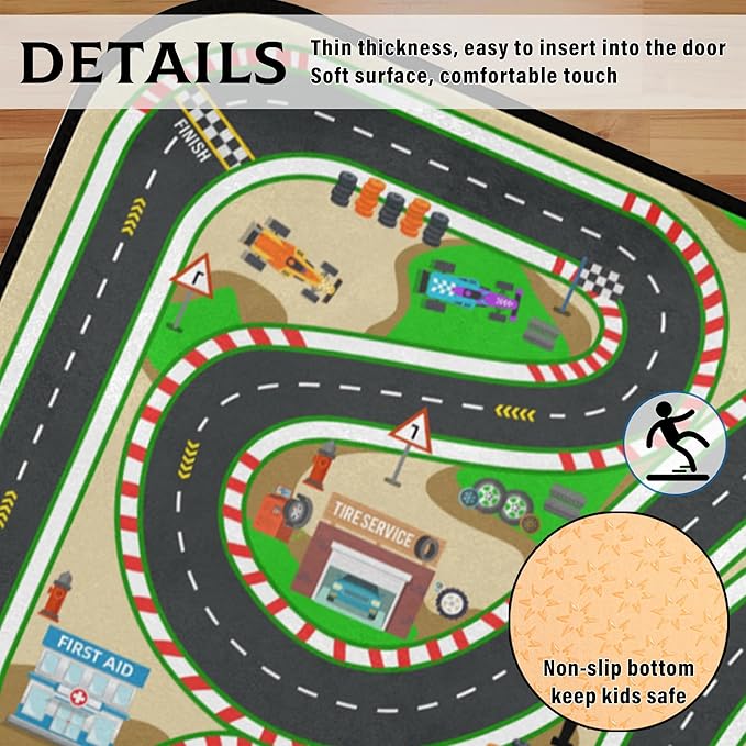 Kids Race Track Play Rug - Car Road Map Realistic 3D Cascading Soft Non-Slip 2x3 Ft Carpet Toys Mat Washable Playroom Bedroom Boys Nursery Educational Area Rug Entrance Mats Classroom Decor
