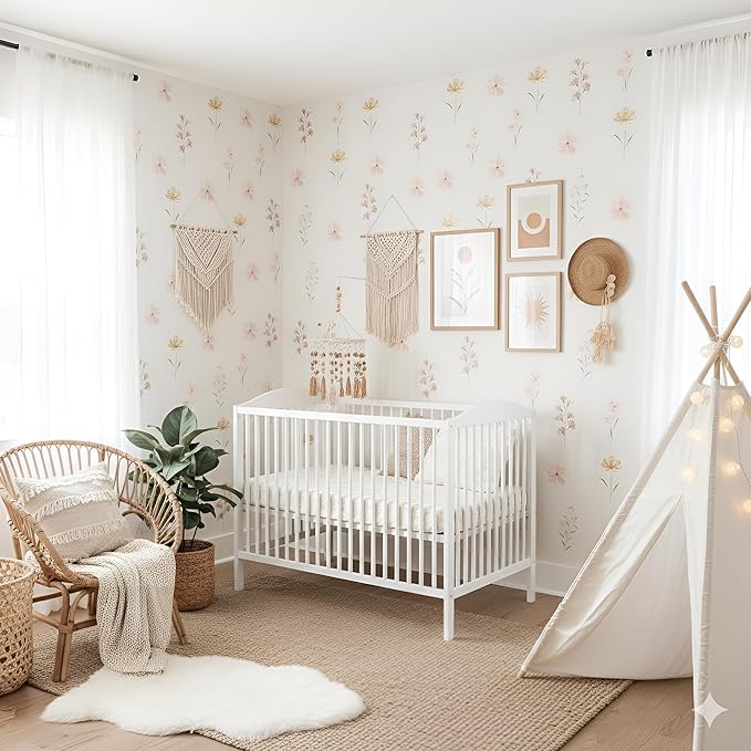 48 PCS Boho Flower Stickers Daisy Wall Decals for Girls' Rooms, Playrooms, and Nurseries Dual Layer Print for High Coverage Removable Peel and Stick Wall Decor