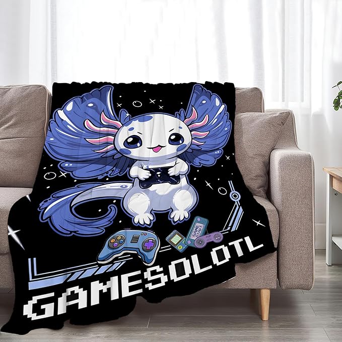 Axolotl Gaming Throw Blanket for Boys & Adults - Soft, Warm & Cozy Fleece for Couch, Sofa & Bed - 80"x60"