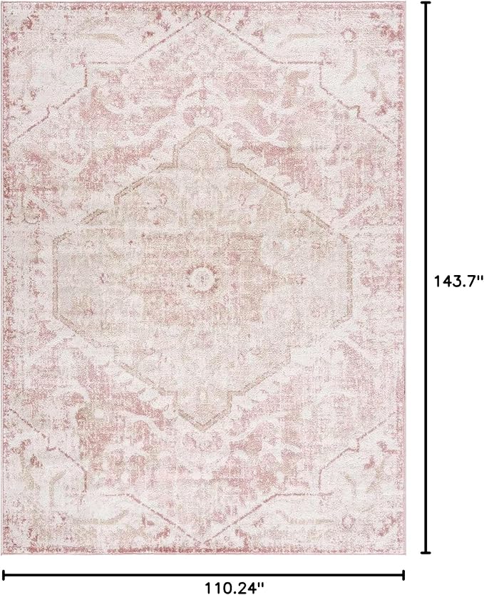 BoutiqueRugs Blush & Light Pink Collection Leonora Bohemian Oriental Medallion Extra Large Area Rug - Traditional Floral Carpet for Living Room - Blush, Pale Pink, Cream - 9'2" x 12' (9x12 Area Rug)