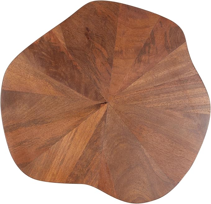 Kate and Laurel Kanna Modern Wavy Pieced Mango Wood Round Side Table, 16 x 16 x 21, Walnut Brown, Mid-Century Scalloped Wooden End Table for Bedroom Nightstand or Living Room Plant Stand Indoors