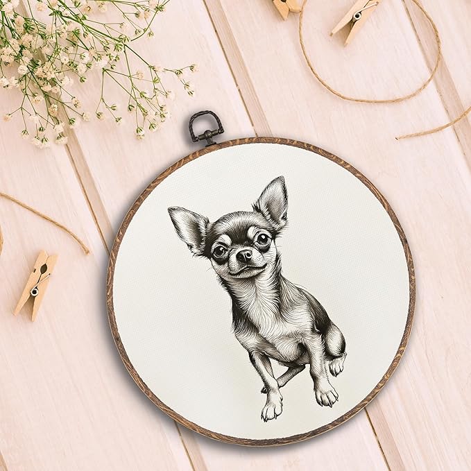 Vintage Chihuahua Round Wall Art Framed, Retro Weiner Dog Round Wall Decor, Chihuahua Weiner Dog Gifts Hanging Canvas Print Wall Sculpture for Bedroom Living Room Decor, 10x10 Inch