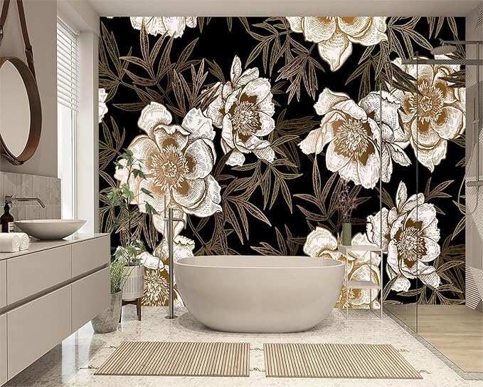 XMPMBM-Peony Floral Fabric Wallpaper Living Room Bedroom Bathroom Wall Mural-W 154" X H 105"（112 Square Foot）