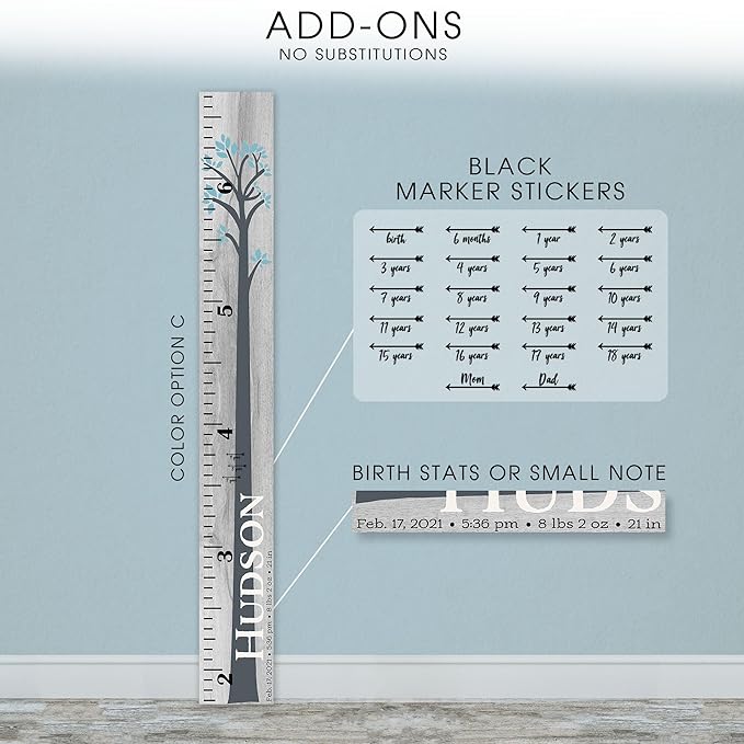 Wooden Kids Growth Height Chart Ruler for Boys and Girls Painted (The Hudson) by Back40Life