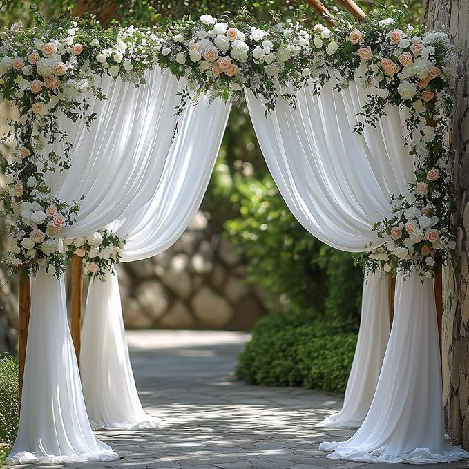 White Backdrop Curtains for Wedding Parties, 10x7FT Wrinkle Free Photo Backdrop Curtains for Wedding Birthday Party Baby Shower, Fabric Drape with Rod Pockets 5ft x 7ft, 2 Panels