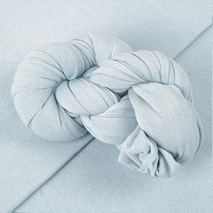 3Pcs Newborn Photography Props Baby Photoshoots Photo Posing Wraps Backdrops with Headband Stretch (Wrap + Backdrop + Headband, Light Blue)