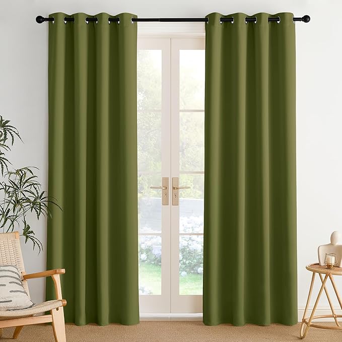 NICETOWN Olive Green Curtains for Living Room 84 inches Long 2 Panels, Thermal Grommet Curtains for Living Room, Noise Reducing Privacy Window Treatment Shades for Nursery, Laundry Patio, W52