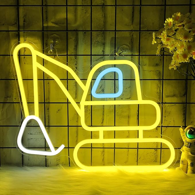 Excavator Neon Sign, Vibrant LED Light Decoration, Construction Decor for Boys Room, Bedroom, Playroom, Man Cave – Ideal Gift for Kids and Teens