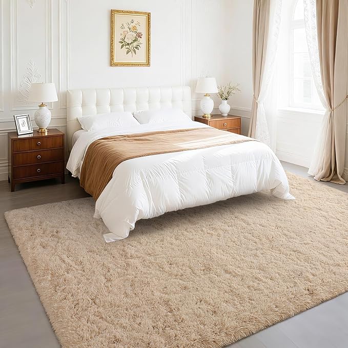 BENRON Fluffy Rugs for Living Room 5x8 Light Tan, Washable Large Area Rugs for Bedroom Dining Table Office Kids Nursery Room, Washable Indoor Floor Carpets