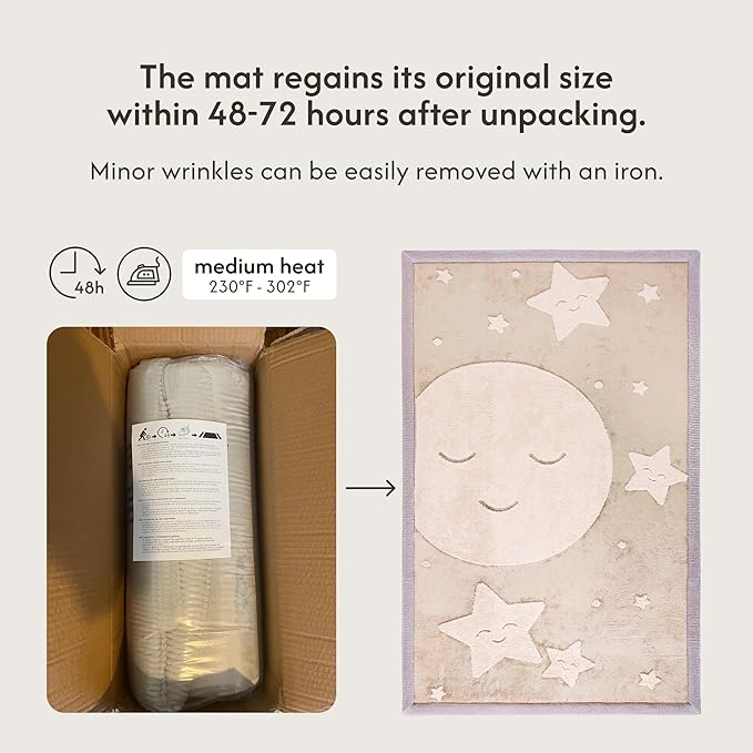 Hakuna Matte Premium Baby Playmat for Floor 60" x 80" Moon&Stars – Cloudsoft Coral Velvet Memory Foam Rug for Crawling – Non-Slip, Water-Resistant, Non-Toxic, Easy-Care, Thick Play Mat for Baby