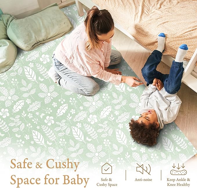 PopsyKosy Premium Baby Floor Play Mat - Thick & Cushioned 0.5 inch Playroom Foam Mat, Non-Toxic Odorless - 6 Tiles - Spacious 6x4 ft. - Stylish & Large, Waterproof for Kids & Toddlers - Olive Green