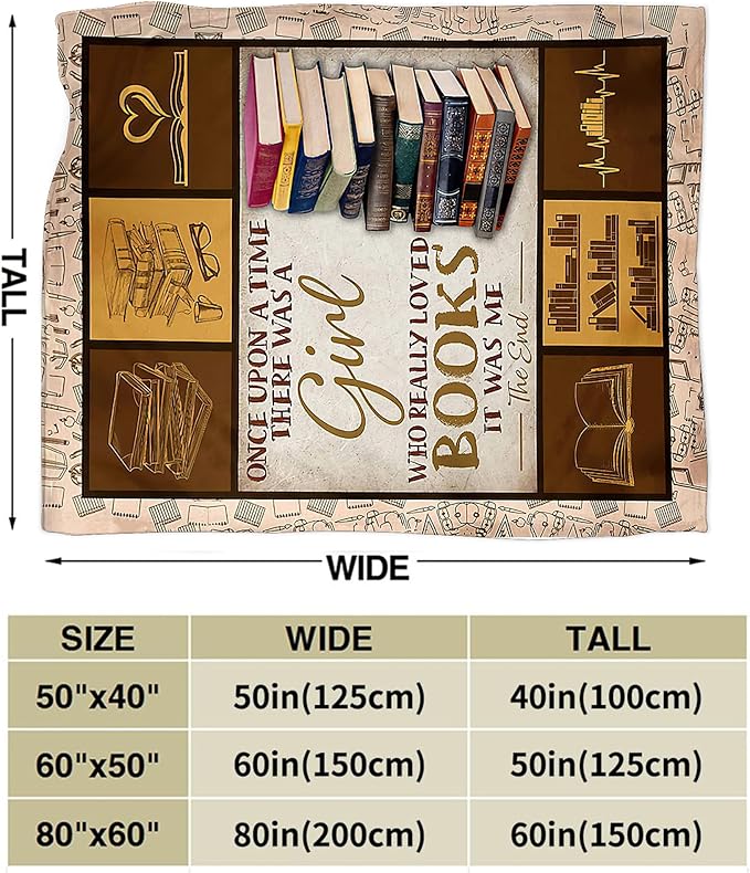 jerkboo Books Reading Blanket Throws Reading Gifts Reading Throw Blanket for Girls Kids Adults Soft Warm Cozy Fleece Blanket for Couch Sofa Bed 60""x50""