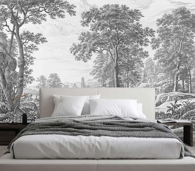 Vintage Forest Mural Wallpaper Gray Tree Woodland Wallpaper Large Art Wall Mural for Bedroom Living Room(Not Self-Adhesive)