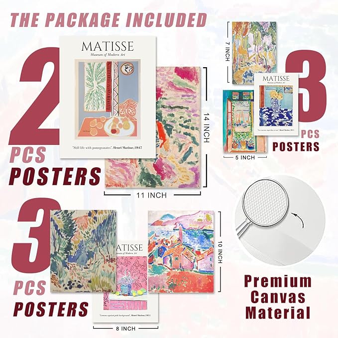 uniro Matisse Wall Art Prints, Matisse Eclectic Wall Decor, Henri Matisse Exhibition Posters for Room Aesthetic, Minimalist Abstract Vintage Gallery Canvas Paintings, Maximalist Eclectic Home Decor