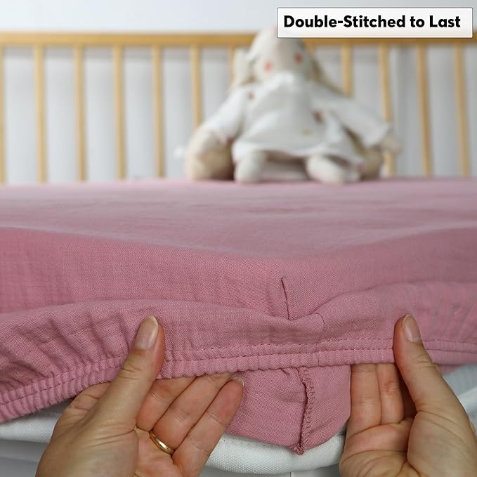 Muslin Baby Crib Sheets Fitted -Crib Sheets Neutral Turkish Cotton, Ultra Soft & Breathable -Organic Cotton Crib Sheets for Boys &Girls, GOTS &Oeko-TEX® Certified (52x28, Cotton Latte &Neutral Rose)