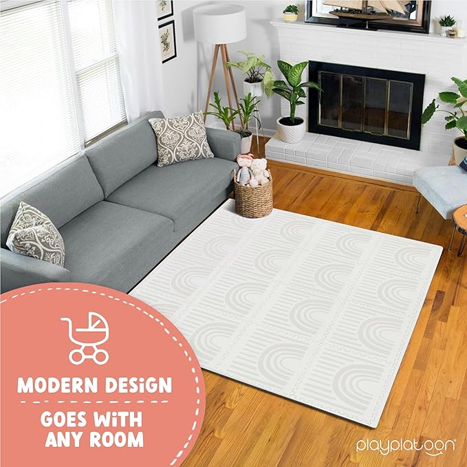 Play Platoon Non-Toxic Large Kids Play Mat, 16 Foam Mat Tiles 96 x 96 inch - Extra-Thick Interlocking Comfortable 24 x 24 in. Puzzle Baby Play Mats for Floor, Neutral Baby Play Mat Rug for Toddlers