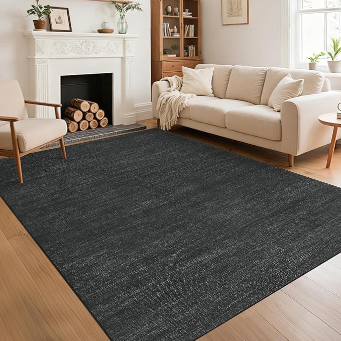 Modern Solid Color Area Rug 10x13 Large Living Room Area Rug Washable Abstract Bedroom Rugs Non Slip Boho Dining Room Throw Carpet Soft Stain Resistant Minimalist Rugs for Nursery Home Office, Black
