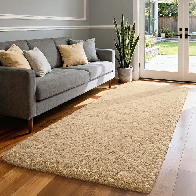 Merelax Soft Fluffy Rugs for Bedroom Living Room, 2x6 Hallway Runner Rugs, Furry Shag Bedside Area Rug Indoor Accent Floor Carpet, Plush Fuzzy Rug for Dorm Nursery Kids Room Decor, Beige