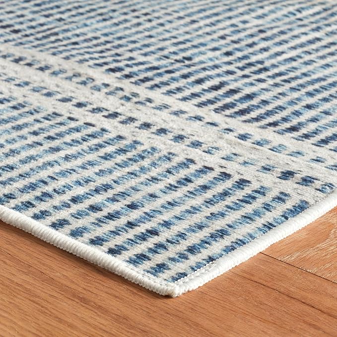 Dash & Albert Malta Blue Machine Washable Rug, 7.5 X 9.5 Feet, Blue Stripe Pattern
