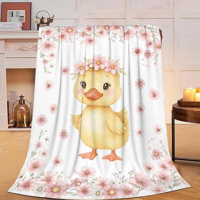 Duck Blanket Cute Duck Flower Throw Blanket Soft Cozy Fleece Fuzzy Plush Warm Stuff Bedding Nursery Toddler Baby Blankets Gifts for Boys Girls Kids Adult Men Women 60"X80"