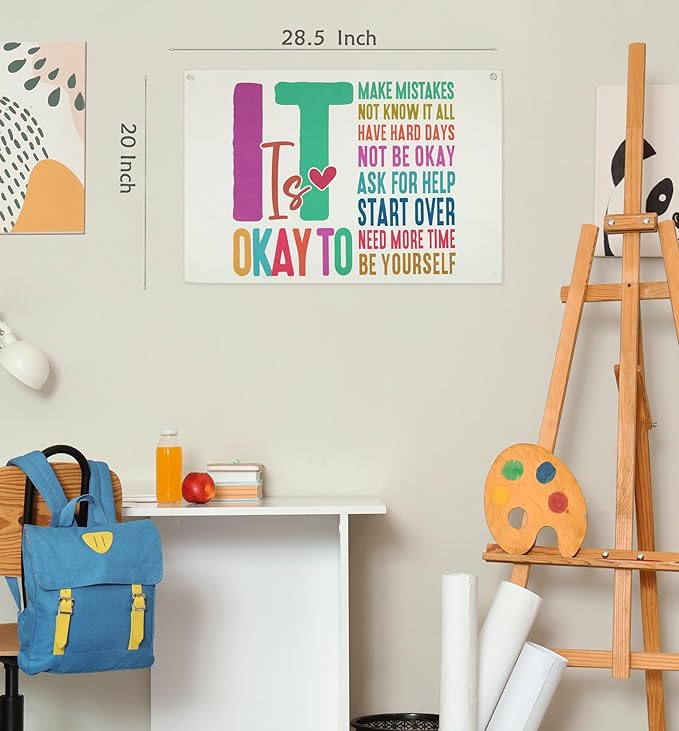 Mental Health Educational Growth Mindset-Boho Rectangular Banner Pennant Poster Flags-for Baby Boy Girl Room Home Playroom Classroom-Christmas Gift-It is Okay to Make-28.5x20 Inches