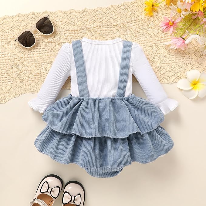 YOUNGER TREE Newborn Baby Girl Fall Winter Outfits Long Sleeve Romper Corduroy Overall Dress Infant Skirt Clothes Sets
