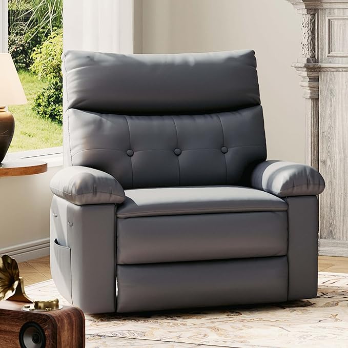 GarveeHome Extra Wide Recliner Chair - PU Leather Oversized Manual Recliner for Adults, Lazy Chair with 1.5X Sponge Comfort Arm and Back for Living Room, Bedroom