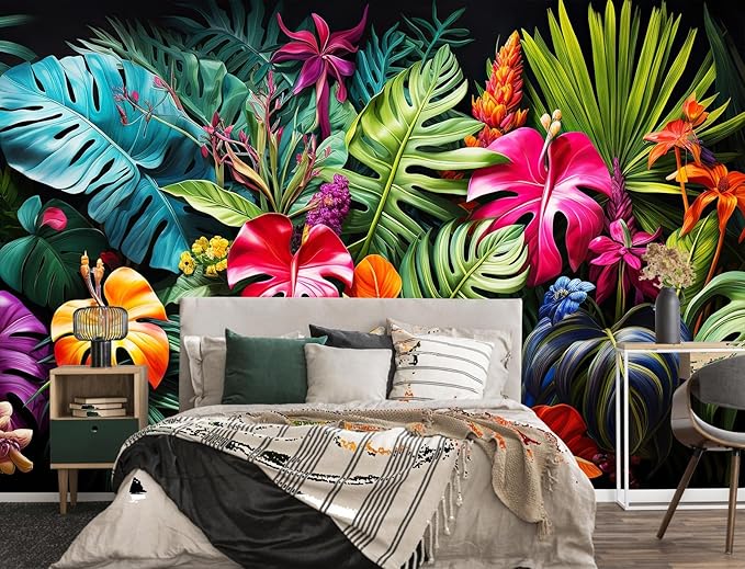 Tropical Jungle Wallpaper Peel and Stick Colorful Botanical Leaf Self Adhesive Wall Mural for Living Room Bedroom 157"x108"