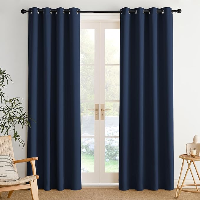NICETOWN Navy Blue Blackout Curtains 84 inch Long, Thermal Grommet Privacy Energy Saving Shades for Bedroom, Living Room, Bathroom, Laundry, Patio, Closet - Waterproof, 2 Panels, W52 x L84