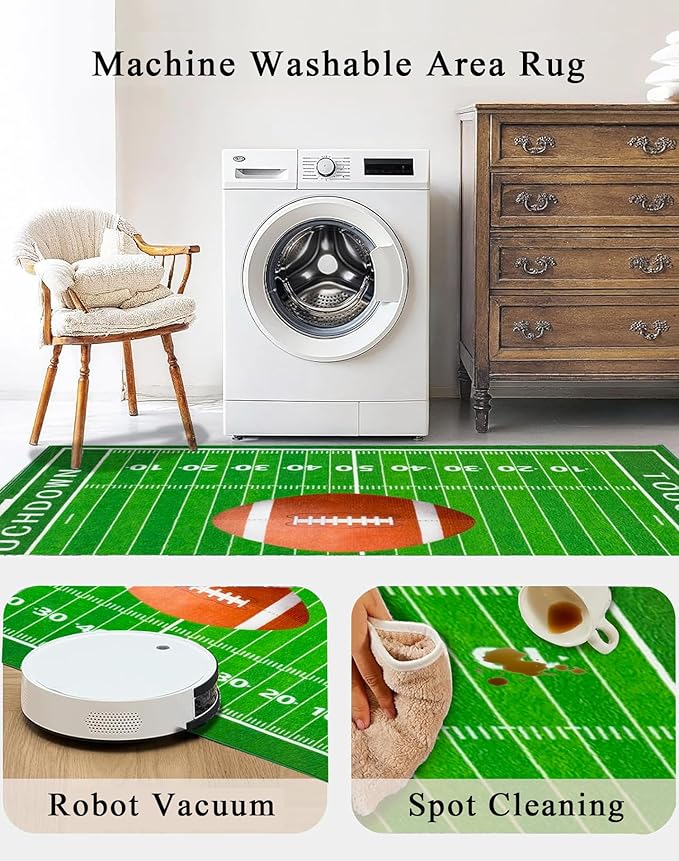 Football Field 5x7 Rug for Boys Bedroom Sports Rugs for Boys Room Decor, Soft Football Rug for Kids Playroom, Area Rug for Game Room or Man Cave Carpet