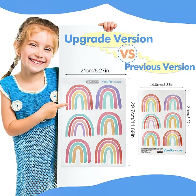 Watercolor Rainbow Wall Decals for Girls Bedroom 72 Pcs, Rainbow Stickers Bigger Size for Wall Mural Vinyl Peel and Stick DIY Decorations (12 Sheets)
