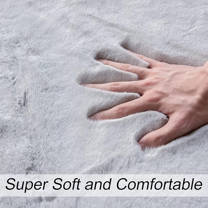 Grey Round Rug 3ft Machine Washable Shaggy Area Rugs for Living Room Faux Bunny Fluffy Fur Rug for Bedroom Small Circle Nursery Rug