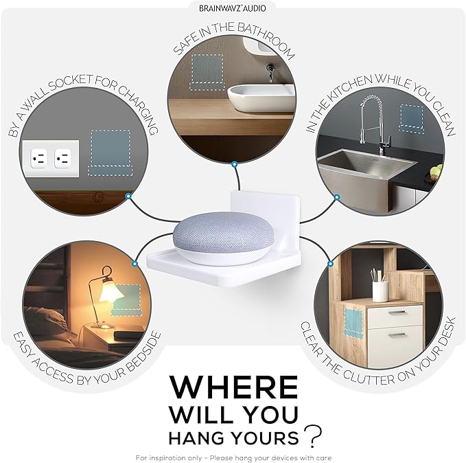 BRAINWAVZ Drill Free Wall Mount Shelf for Security Cameras, Baby Monitors, Speakers & More, Universal Holder, Strong Adheasive, Easy to Install, No Mess, Screwless (White)