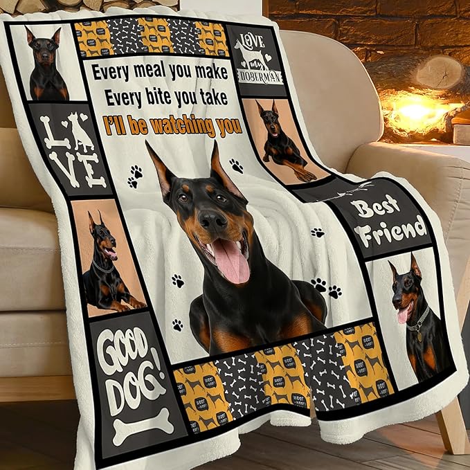 Doberman Blanket Doberman Decor Throw Blanket Super Soft Flannel Lightweight Fluffy Plush Fuzzy Fleece Stuff Blanket Gifts for Dog Lover Girl Woman Adults Man Boys Kids Baby for Bed Sofa 40"X50"