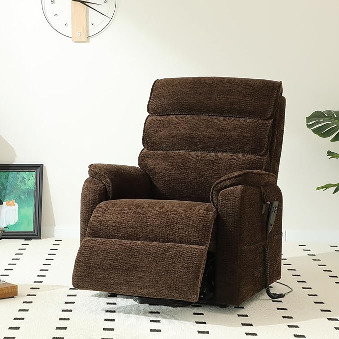 DYNOX 350 LBS Power Lift Recliner Chair for Elderly, Medium Size Dual Motor Lay Flat Infinite Positions Recliner with Heat & Massage(9188,Chenille,Brown)