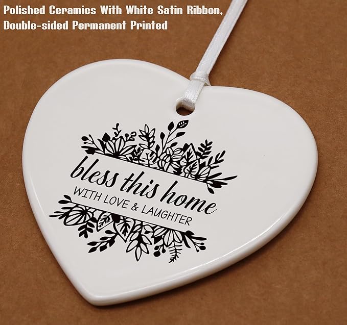 Bless This Home with Love and Laughter-Congrats Realtor Gift-New Homeowners Present-Housewarming Gift for First Time Buyer-Heart Shaped Christmas Ornament
